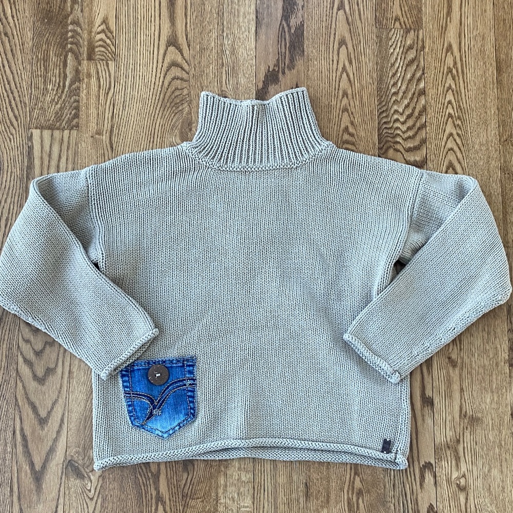 Shannon Passero cotton sweater jean pocket embellished turtleneck neutral M